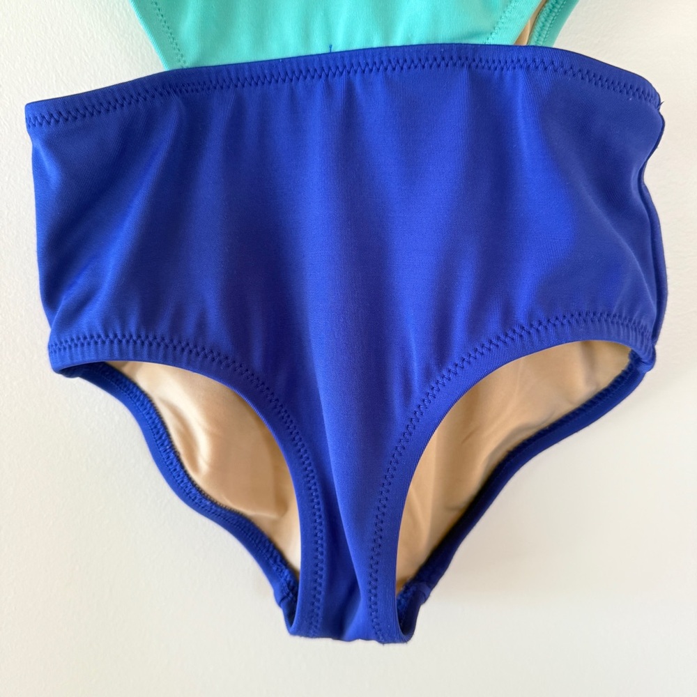 J.Crew Crewcuts Colorblock Cutout One-Piece Swimsuit Turquoise Blue | Girls 3 - Picture 4 of 8